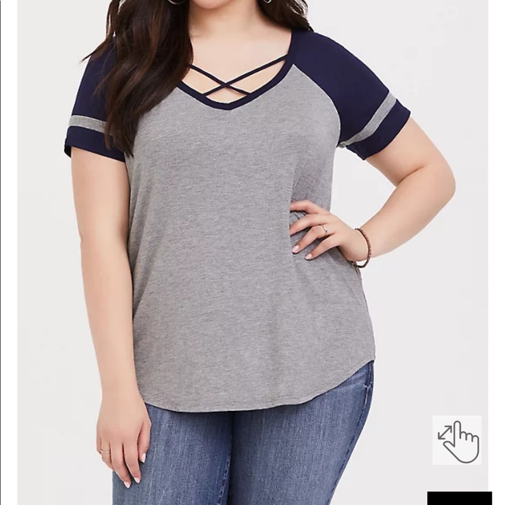torrid GREY & NAVY STRAPPY FOOTBALL TEE
